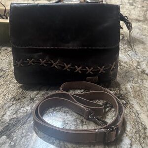 BED STU Leather CLEO Crossbody Clutch Bag BLACK ICICLE RUSTIC Retail $ 215